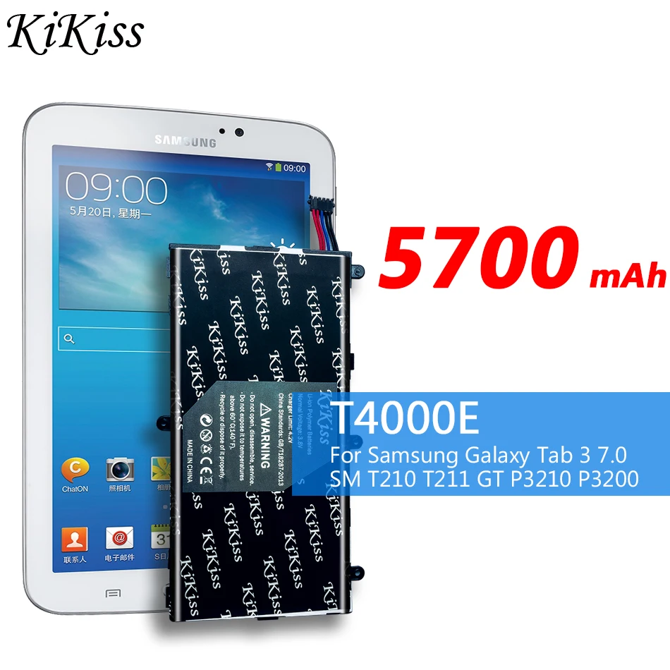 Батарея T4000E для samsung Galaxy Tab 3 7,0 SM T210 T211 GT P3210 P3200 SM-T210 SM-T211 T217 T2105 5700 мА/ч, Ёмкость