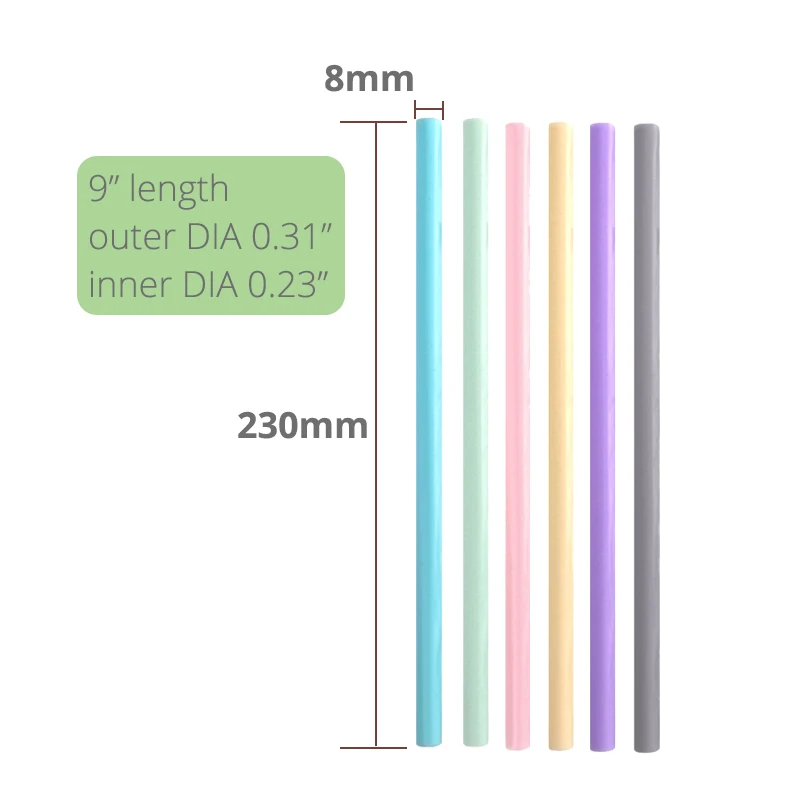 Reusable silicone drinking straws, big size flexible straws – 6 pieces(colours may vary)