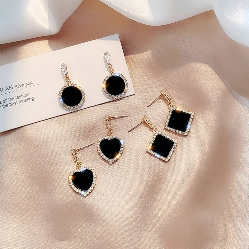 Korean version Round Rhinestone Stud Earrings Dangle Earrings Hoop Earrings Drop Earrings Pendant Earrings Long Earrings Crystal Earrings Women Fashion Simple Versatile Temperament Wedding Jewel
