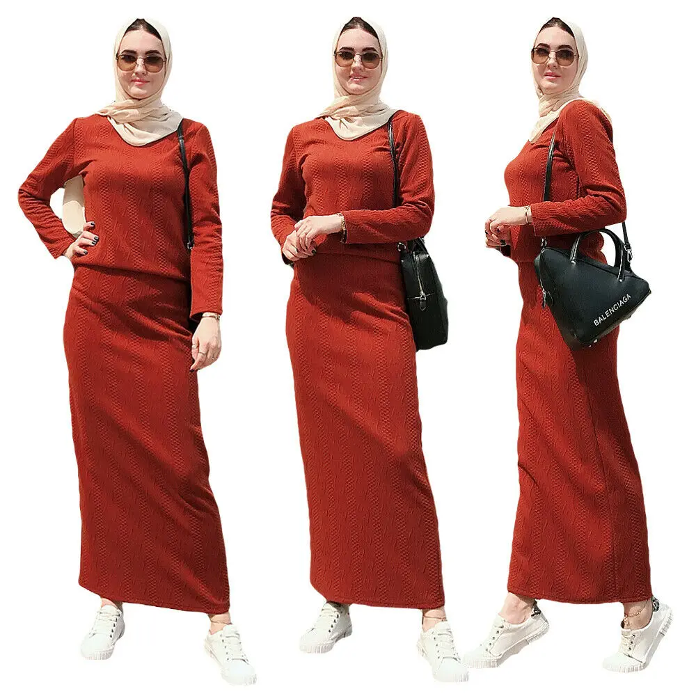 2 Piece Set Women Muslim Fashion Islamic Clothing Long Sleeve Top + Skirt Dress Abaya Suits Autumn Kaftan Turkey Cocktail | Тематическая