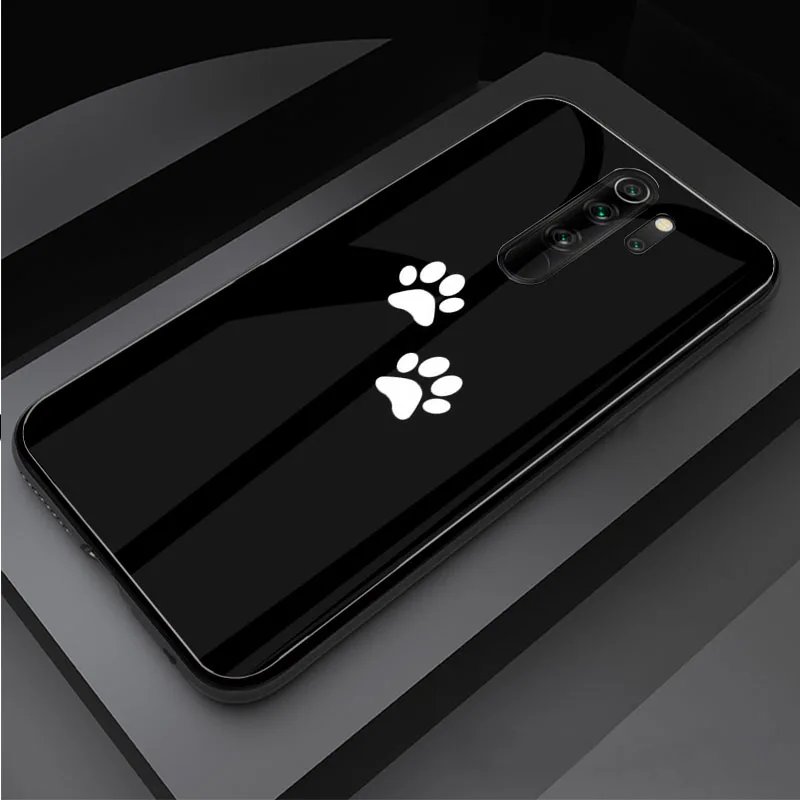 xiaomi leather case glass Chó Dấu Chân Paw Kính Cường Lực Điện Thoại Ốp Lưng Cho Redmi Note 5 6 7 8 9 Pro Note8T Note9S Redmi8 9 bao Da Vỏ xiaomi leather case hard