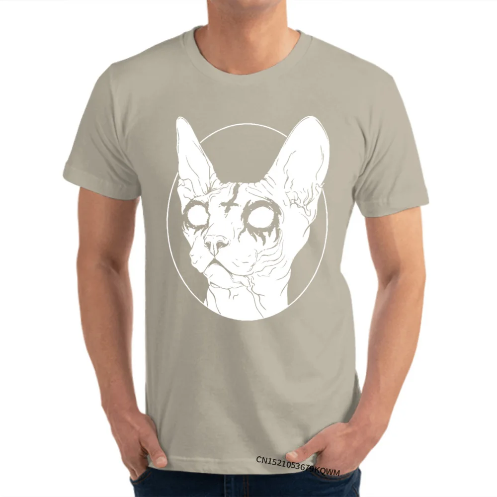 CrazyCustom Short Sleeve Tops & Tees Summer Fall Oversized Round Neck 100% Cotton Tops T Shirt Student T Shirt  Sphynx Catan in White 127 beige