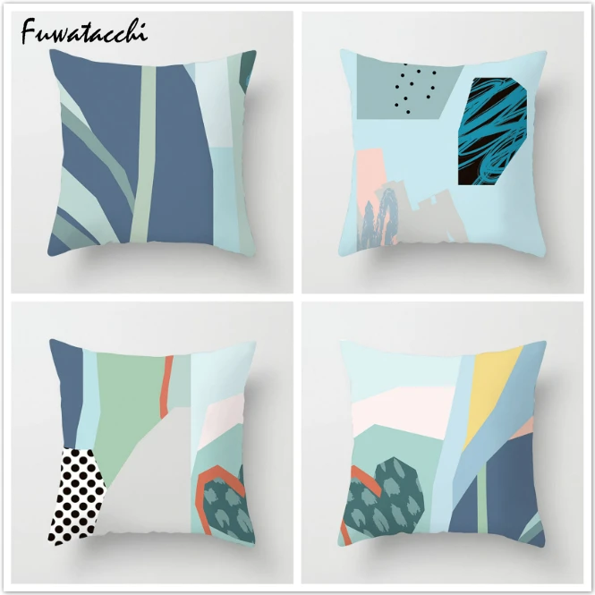 

TTLIFE Watercolor Painting Pillow Cover Simple Geometric Throw Pillows Nordic Cushion Cover Linen Cotton Decorative Pillow