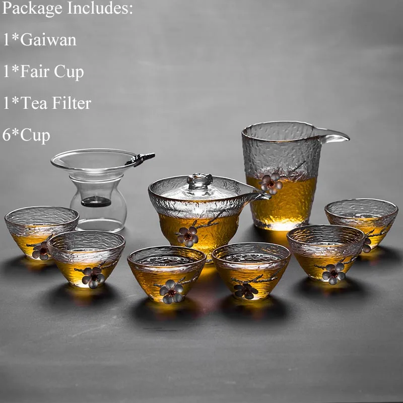 Жаростойкое прозрачное стекло Gaiwan чайный набор кунг-фу китайский креативный оловянный цветок сливы чайная посуда украшения для дома рукодельные - Цвет: I