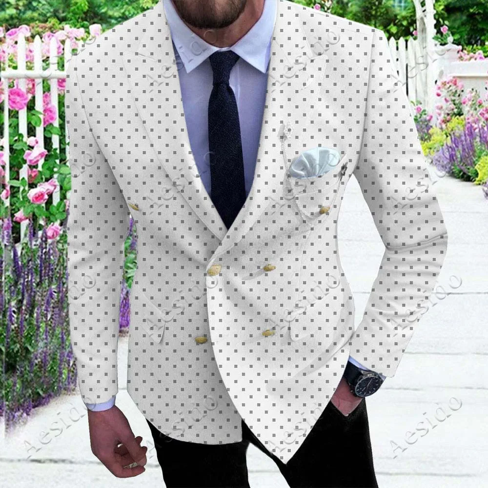 White Aesido повседневные мужские костюмы Slim Fit 2 шт. выпускные смокинги двубортный пиджак узорчатый Блейзер брюки набор свадебные Женихи для мужчин - Цвет: White