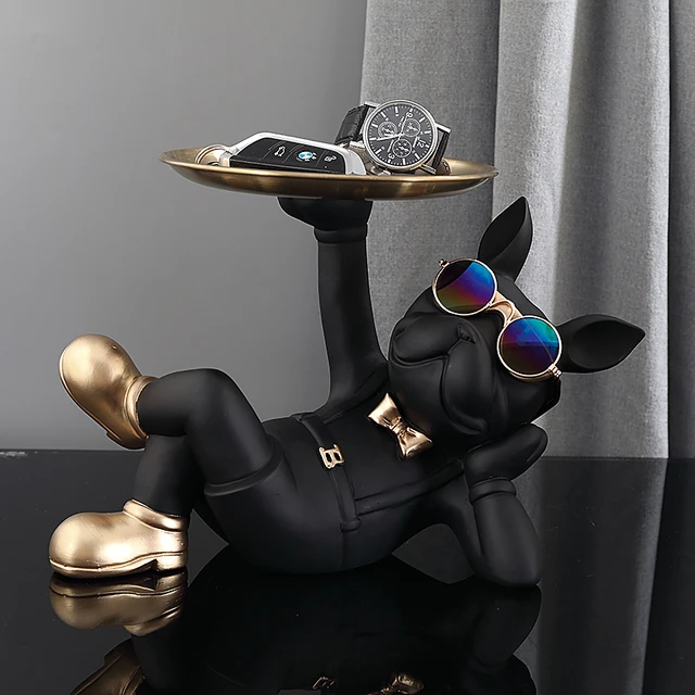 Statue Bouledogue Français Mignonne Avec Plateau Bijoux - Décoration Et Rangement Design
