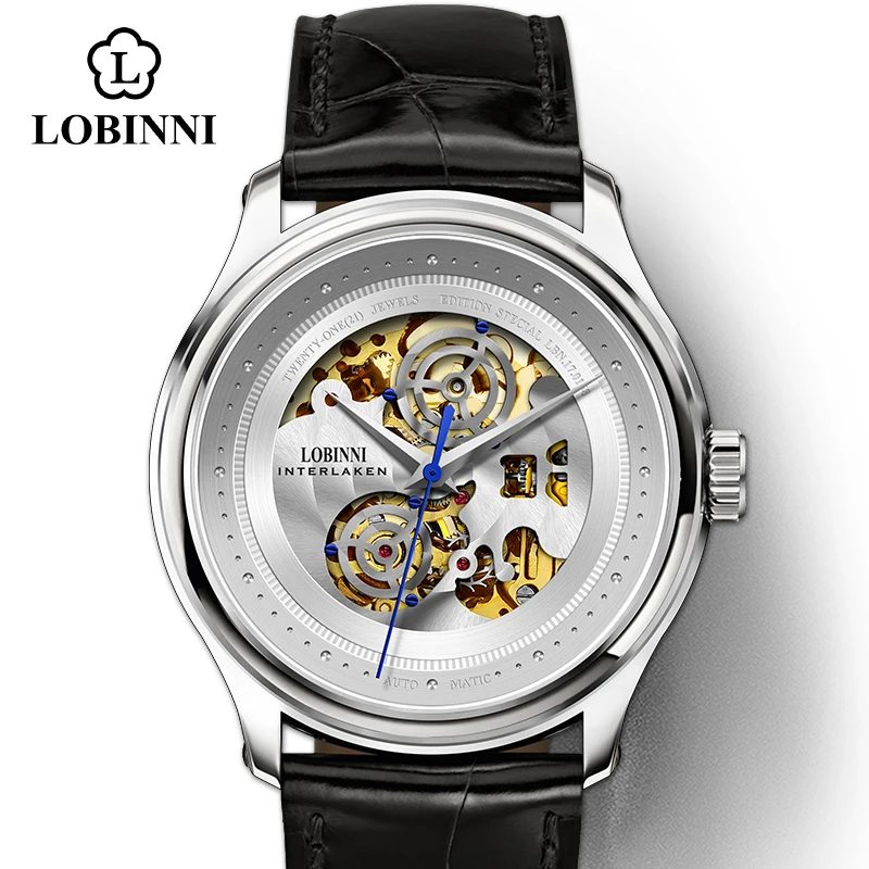 

LOBINNI Japan Citizen Automatic Watch Clock Men Waterproof Leather Mechanical Top Brand Skeleton Watch Relogio Masculino 5025