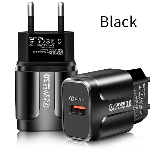 QC3.0 быстрое зарядное устройство 3A Быстрая зарядка USB зарядное устройство EU/US настенное зарядное устройство для телефона зарядное устройство для iPhone samsung Xiaomi Быстрая Зарядка адаптер - Цвет: black-EU