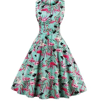 

Slim fit Gowns 50s 60s Vintage Rockabilly Swing Feminino Dress Women Retro Dresses Flamingo Floral Print Party Vestidos 2020 New