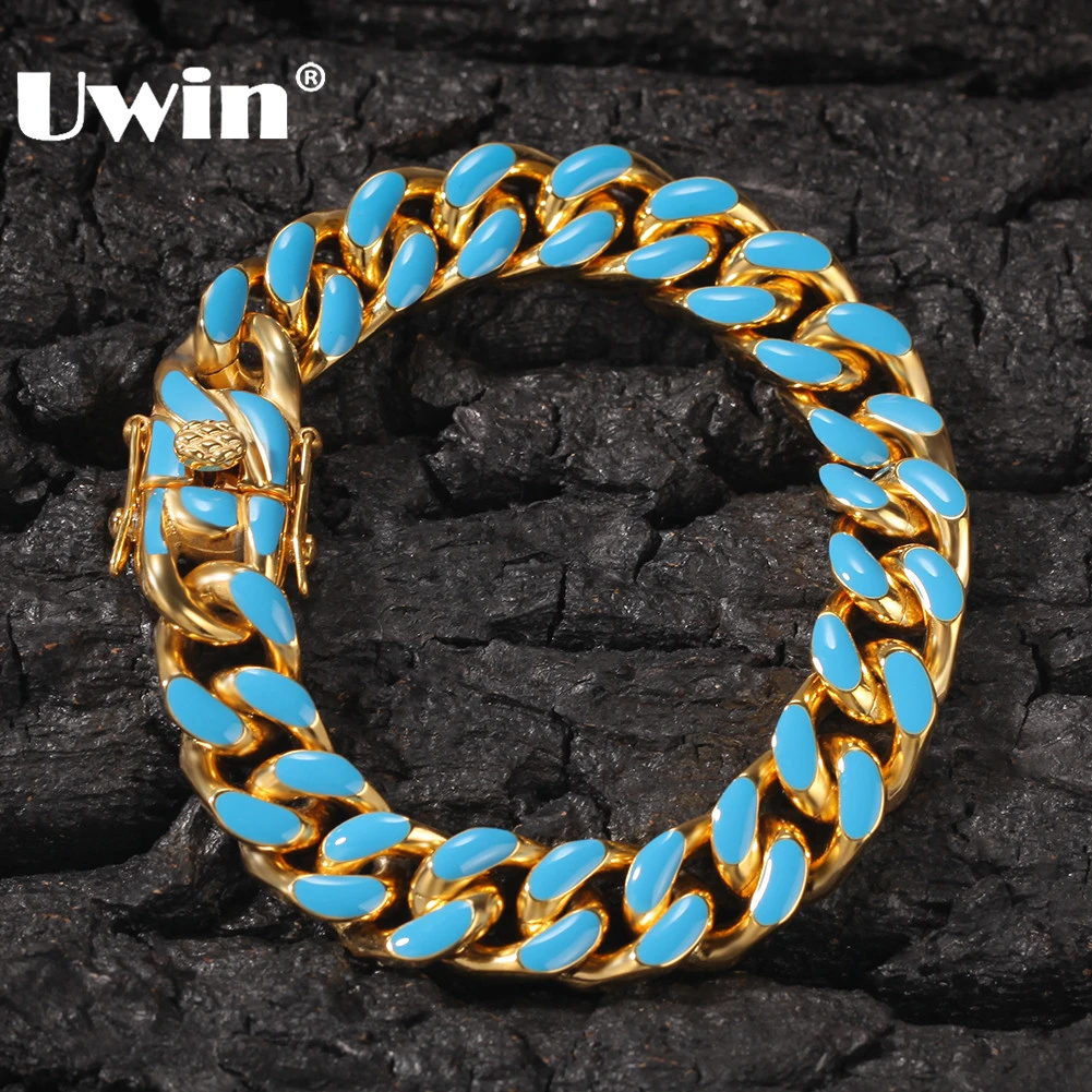 UWIN, 11 мм, нержавеющая сталь, для женщин и мужчин, 316L, цветной браслет, тяжелый, в стиле хип-хоп, кубинские браслеты, модные ювелирные изделия