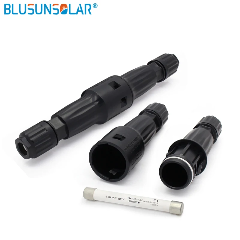

BLUSUNSOLAR 20pcs/lot TUV Approved 1500VDC PV 4.0 Fuse Connector With15A Fuse Used In Solar Panel System