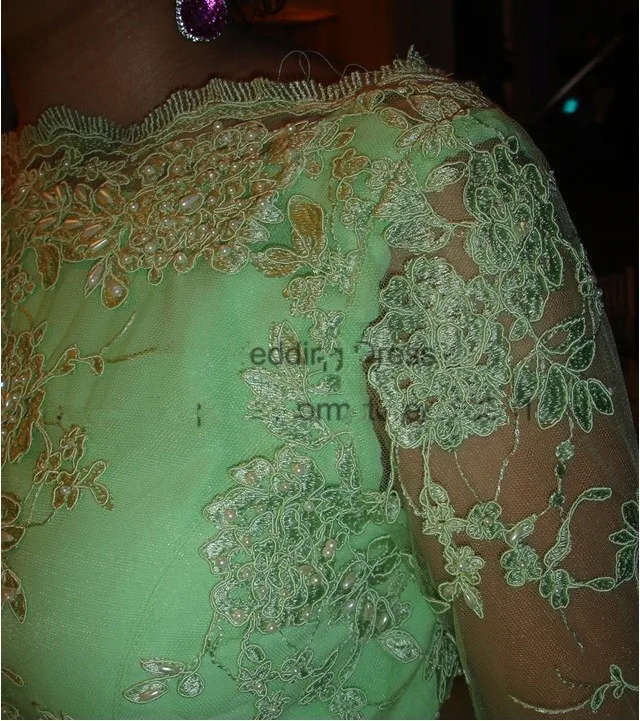 Robe de soiree Новая мода abiye зеленое кружево длина до пола длинный рукав v-образный вырез сзади шифоновое вечернее платье для выпускного вечера платья
