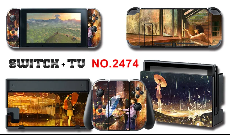 1set New Cute Anime Full Body Sticker for NS Switch Protective Cover Skin Colorful Art for Game Console Joy-Con Controller Decor