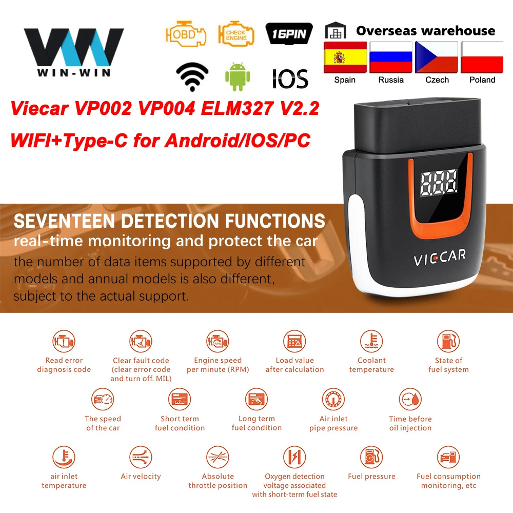 Для Android/IOS Viecar VP002 VP004 ELM 327 V2.2 PIC18F25K80 OBD 2 OBD2 ELM327 автомобильный диагностический