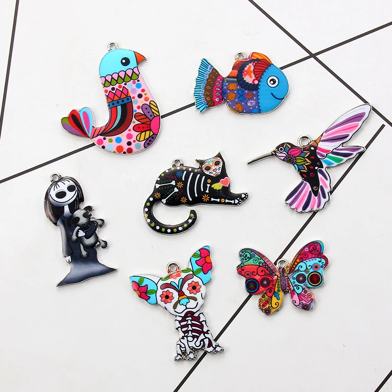 5PCS/set Mixed Enamel Beads Pendants Charms Animals Cat Butterfly DIY Jewelry Making Findings For Necklace Handmade Accessories | Украшения