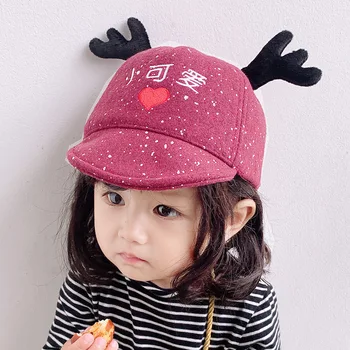 

Children's hat autumn and winter baby boys and girls woolen antlers soft along the cap child baby cartoon sun hat kids beanies