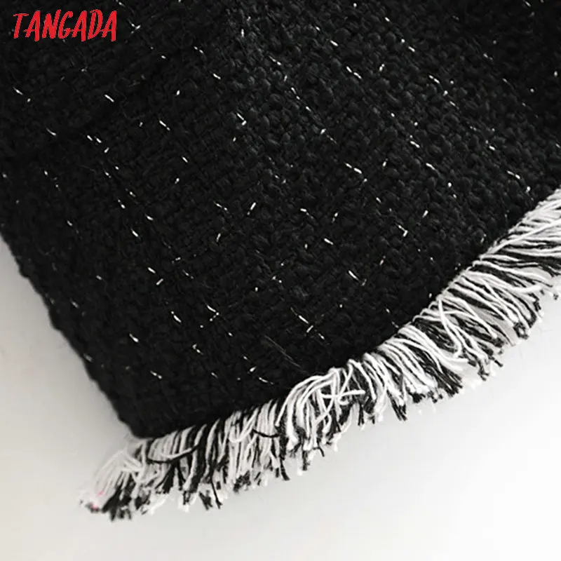 Tangada, женские плотные черные твидовые пальто, куртка с длинным рукавом, на пуговицах, с карманом,, Дамское элегантное осенне-зимнее пальто 3H139