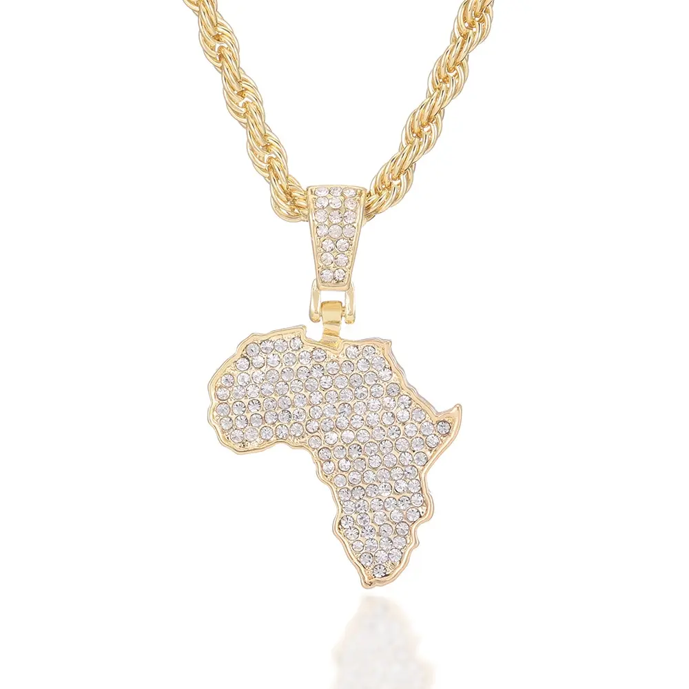 2024 Africa Map Pendant Necklace Women Men Silver Color/Gold Color Ethiopian Jewelry Wholesale African Map Hiphop Item Party