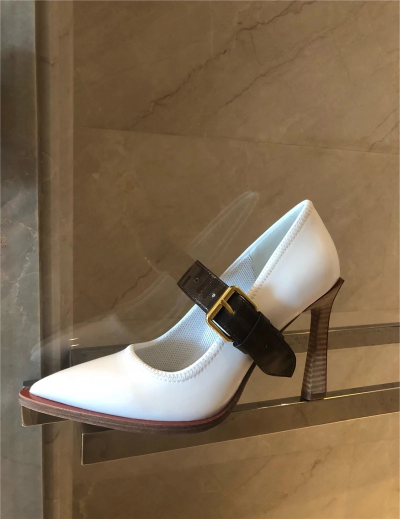 Обувь с острым носком; женская обувь на тонком высоком каблуке с пряжкой; Zapatos De Mujer; женская обувь из лакированной кожи; свадебные модельные женские туфли-лодочки - Цвет: as pic