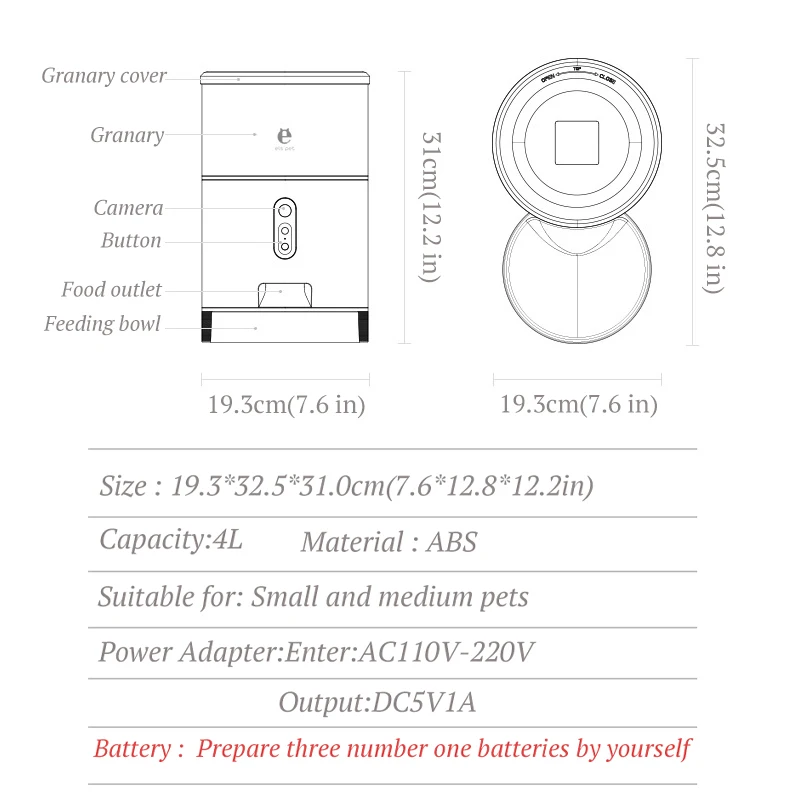 US $106.00 Pets Bingo Pet Automatic Feeder 4L Cat Food Container Smart Wifivideo Timing Quantitative Feeding Machine with Camera Dog Bowl