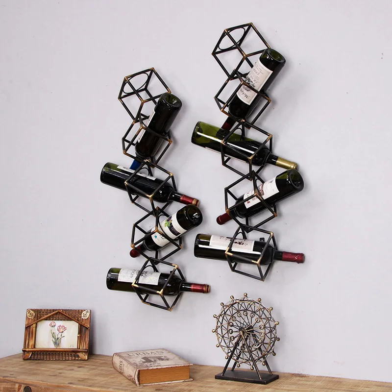 Restaurant Bar Wall Decoration Wine Holder American Style Wall Decoration Wall Mounted Wine RackRetro Wrought Iron Wine Rack