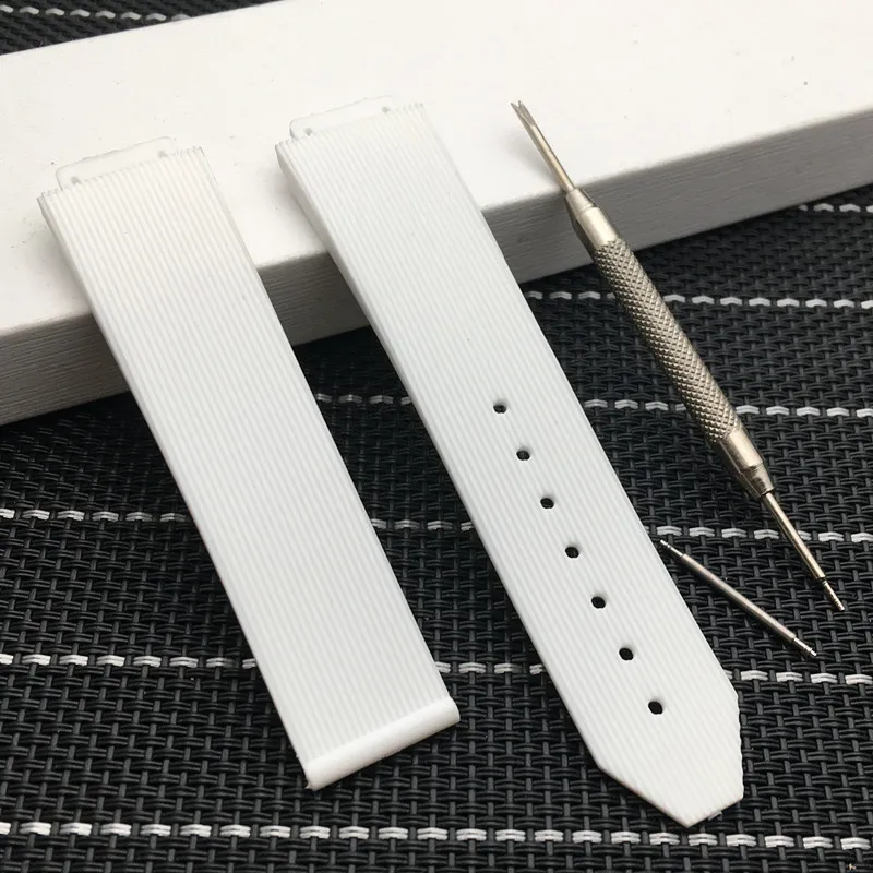White strap Черный, белый, коричневый, красный, синий ремешок для часов Hublot ремешок Женский резиновый силиконовый ремешок для часов 15*21 мм Бабочка Пряжка - Цвет ремешка: White strap