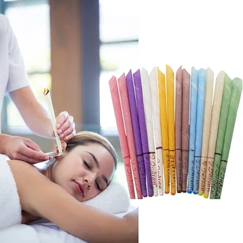 

10pcs with Tray Round Ear Cleaner Candle Wax Remover Horn Earplug Aromatherapy Ear Candle Indiana Candling Fragrance Ear Massage