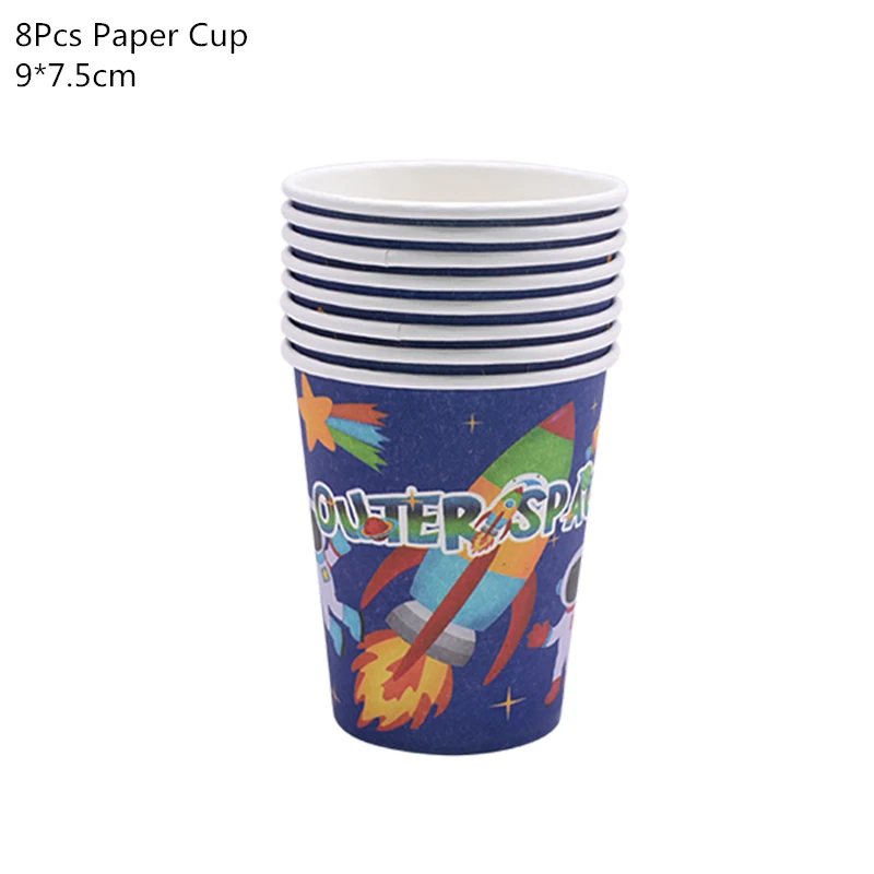 1 комплект вечерние одноразовые столовые приборы с космическим пространством и планетой для дня рождения, детские одноразовые бумажные тарелки, вечерние принадлежности для космонавта - Цвет: 8pcs paper cup