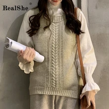 RealShe женский Однотонный свитер с круглым вырезом без рукавов, Женский пуловер, весна, повседневные Элегантные вязаные свитера, женские топы