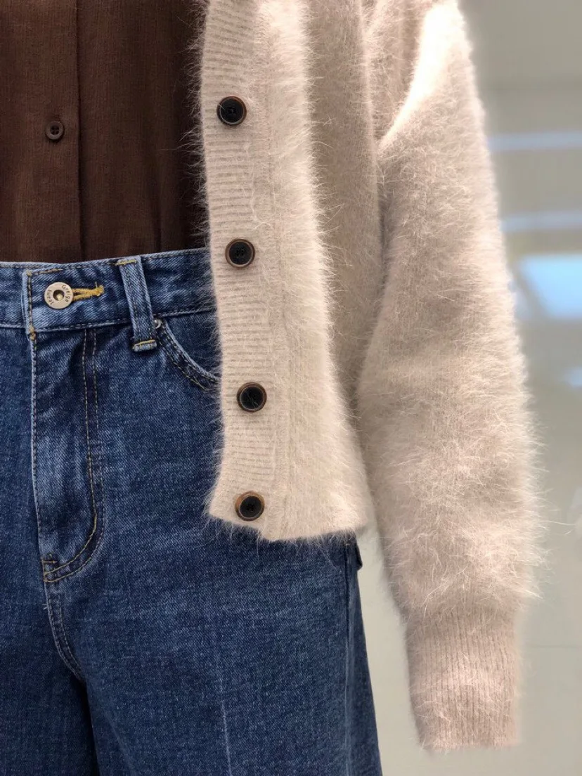 Neploe/корейский Кардиган с v-образным вырезом и длинными рукавами, свитер для женщин, имитация воды, однотонный вязаный пуловер, Женское пальто, элегантная зима 46982