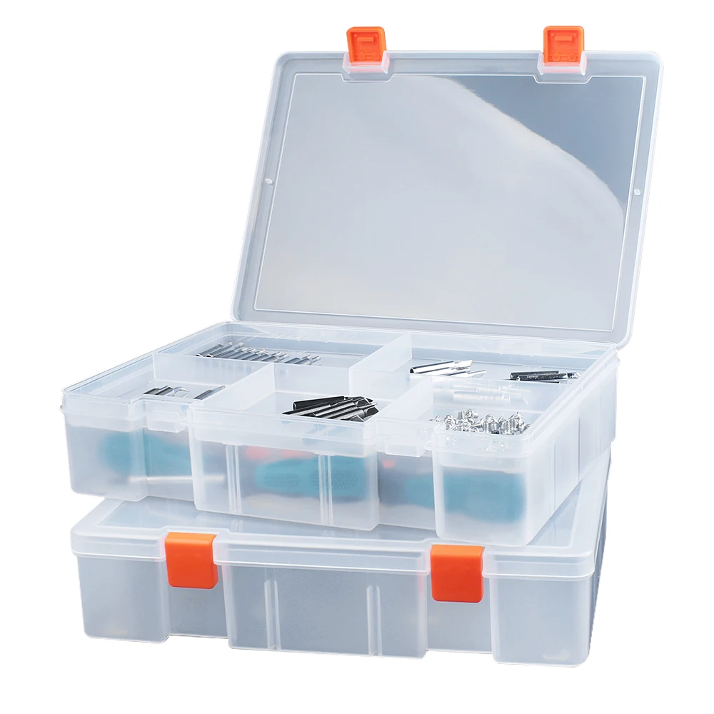 LUXIANZI Transparent Plastic storage Tools Box With Handle Adjustable  Repair Toolbox Hardware Screw Dust-proof Organizer Case