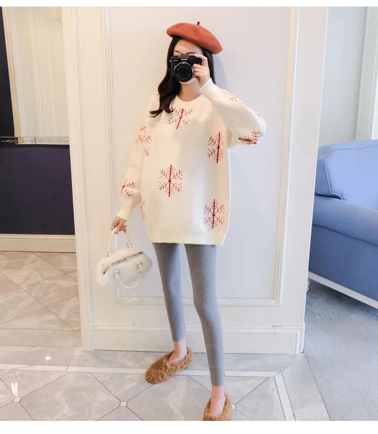 6077# Autumn Winter Large Size Loose Maternity Sweaters Thicken Pullovers Clothes for Pregnant Women Snow Pregnancy Clothing