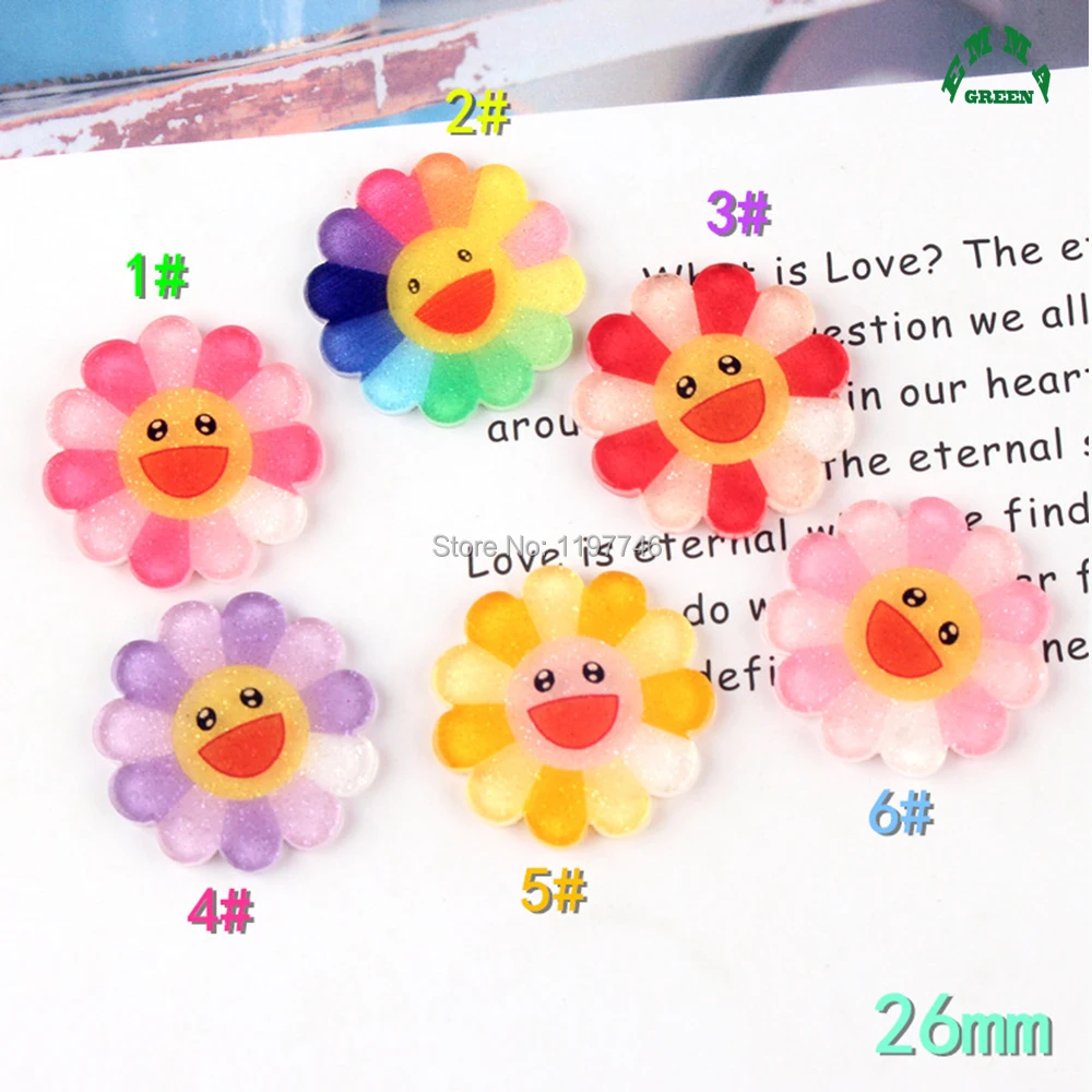 

Sunflower Slime Charms 10pcs 26mm Rainbow Resin Plasticine Slime Accessories Beads Lizun Making Supplies DIY Scrapbooking Crafts