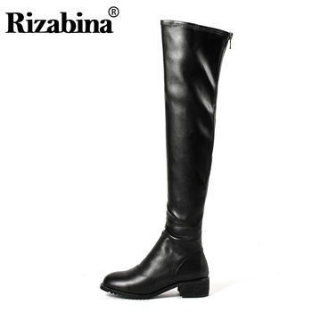

RIZABINA New Slim Women Over The Knee Boots Zipper Round Toe Real Leather Long Boots Winter Warm Women Footwear Size 34-39