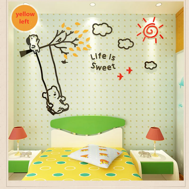 

Cartoon swinging bear 3D acrylic wall sticker for kids room decoration mirror sticker home decor sticker mural