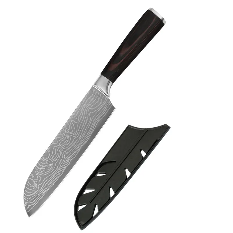 Набор ножей из нержавеющей стали Santoku 8 дюймов поварские ножи с ножками дамасский узор Кухонные гаджеты Инструменты Посуда Ножи держатель - Цвет: 7 inch Santoku Knife