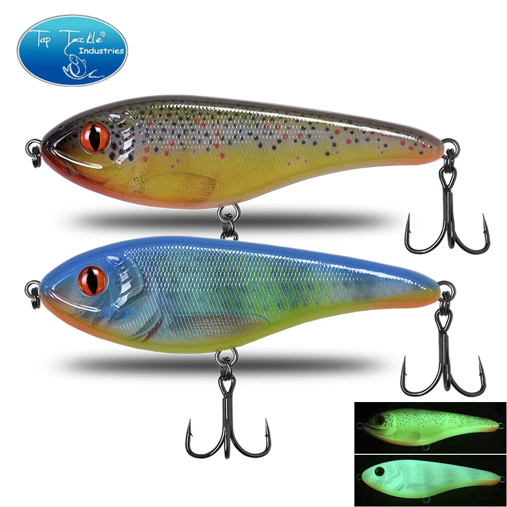 CF  Luminous Fishing Lure Slow Sinking Jerkbait 68mm/78mm/90mm/105mm Musky Pike Slider Bass 4