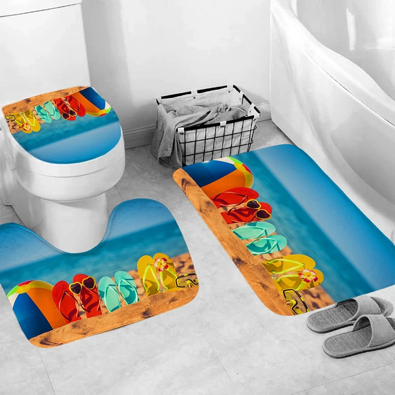 ELEG-4Pcs; комплект декора для ванной; пляжные шлепанцы для ванной; чехол для унитаза; Комплект ковриков для ванной+ Водонепроницаемая занавеска для душа