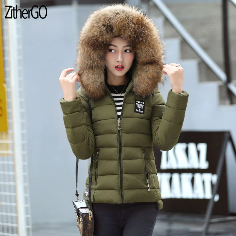 Army Green ZitherGo новое зимнее пальто женская зимняя куртка женские парки перчатки теплый съемный меховой воротник Съемная шапка облегающая верхняя одежда - Цвет: Army Green