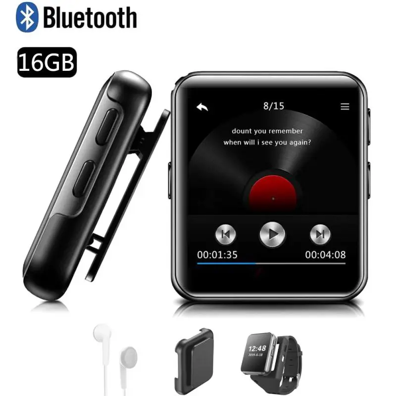 New Mini Clip MP3 Player Bluetooth with 1.54 Inch Touch Screen Portable MP3 Music Player HiFi Metal Audio Player with FM Radio - Color: B