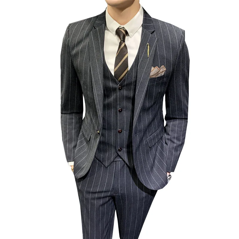 

2019 men suits brand casual slim fit one-button party marriage Suits men gray three pieces blazers+ pants + vest terno masculino