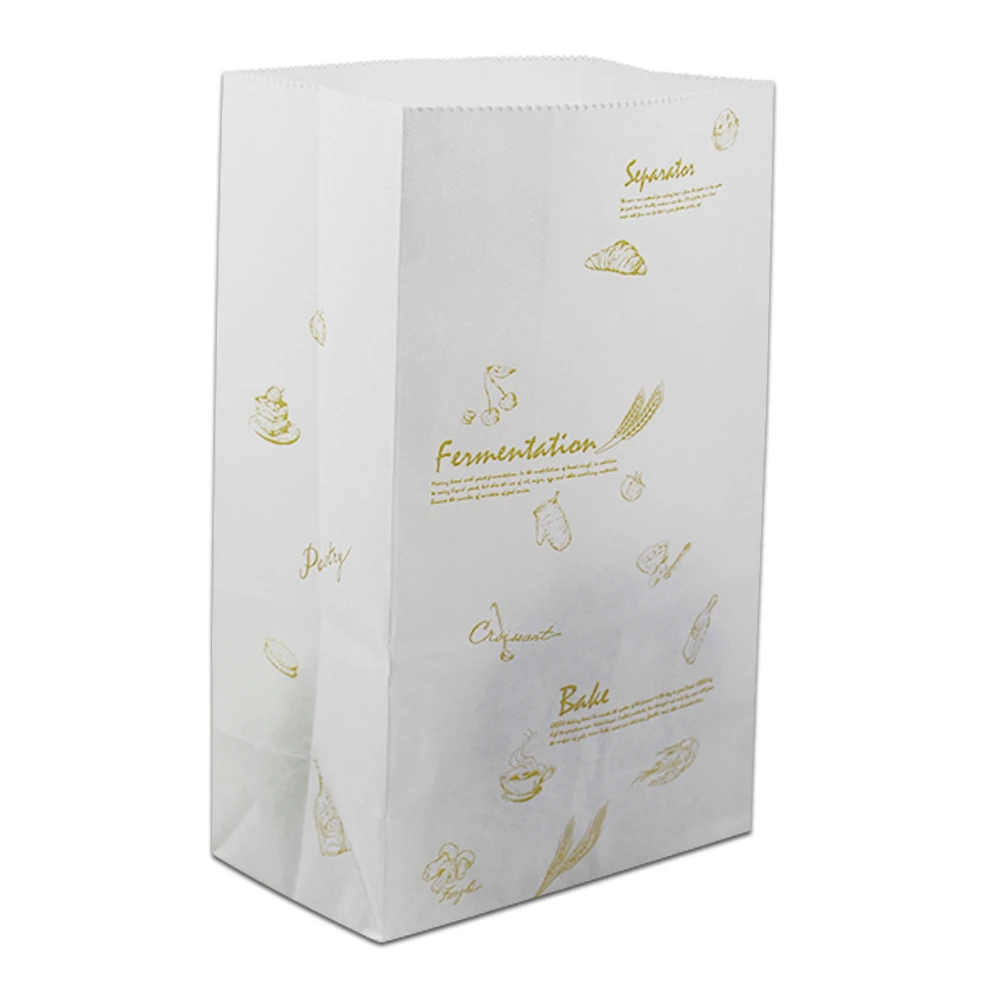 

80pcs/lot Flat Bottom White Kraft Paper Baking Food Shopping Package Bag w/ Printing Foldable Stand Up Bread Cake Storage Pouch