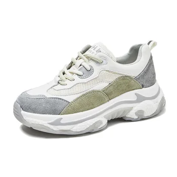 

2020 Spring Clunky Sneakers Women Daddy Shoes Breathable Mesh Shoes Women Sneakers Casual Woman Genuine Leather Shoes A2158