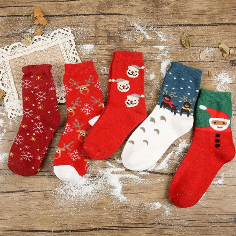 

5 Pairs Women Socks Funny Cute Cartoon Christmas Socks Fun Colorful Warm Thick Winter Crew Short Sock Thick And Warm
