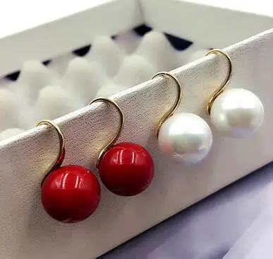 2 цвета-очаровательные 10 мм белые и красные морские жемчужные серьги-гвоздики из бисера на выбор