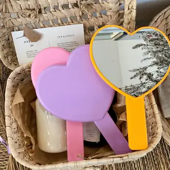 

3Pcs Colorful Makeup Mirror Handheld Cosmetic Mirror Heart Shaped Mirror Single Side Looking Glass