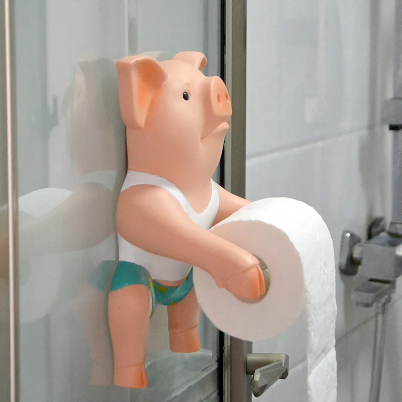 PVC Pig Style Toilet Paper Holder Punch-Free Hand Tissue Box Household Paper Towel Holder Reel Spool Device Bathroom Accessory toilet paper holder