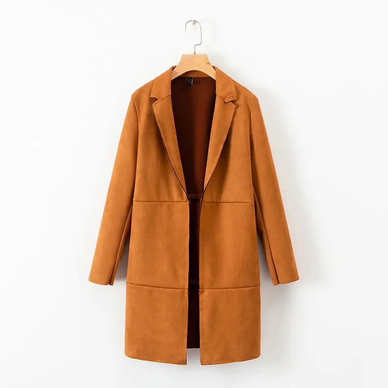 

Casual Simple Style Lady Orange Suede Coat 2019 Fashion New Women Minimalist High Street High Quality Cardigan Coat