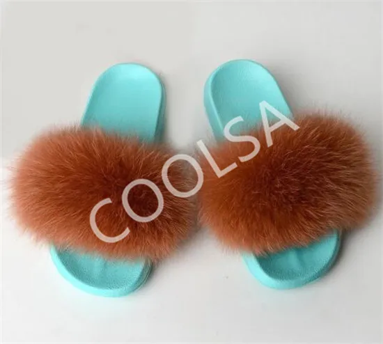 As shown COOLSA/женские зимние тапочки с лисьим мехом; милая домашняя обувь; зеленый плюшевый цвет; женские меховые шлепанцы; женские меховые Вьетнамки; женские меховые сандалии - Цвет: As shown