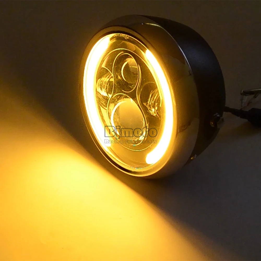 " мотоциклы светодиодный фары светодиодный H4 Halo Angel Eye DRL Янтарный сигнал поворота для Виктории Yamaha Cafer Racer Chopper Bobber